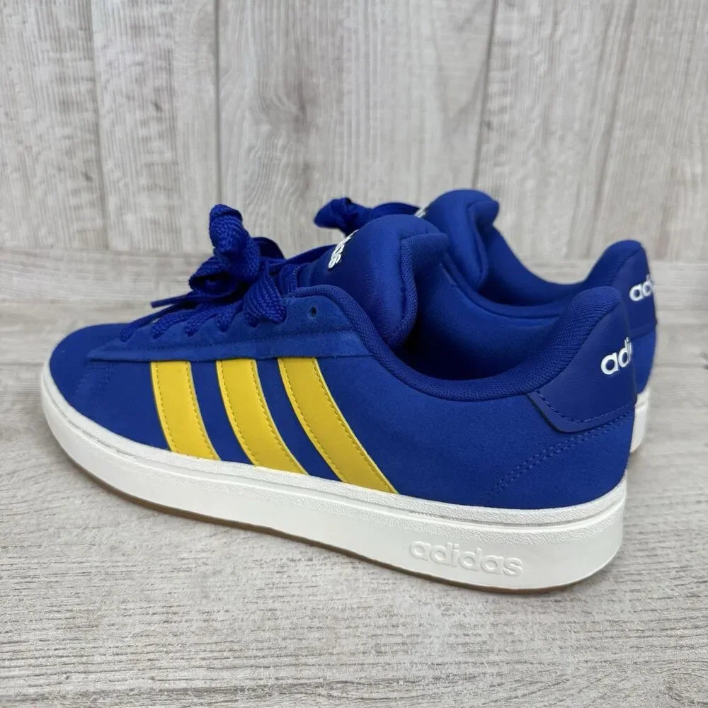 Adidas Grand Court Alpha Lucid Blue Utility Yellow Mens 10.5 Suede Shoes JI1714